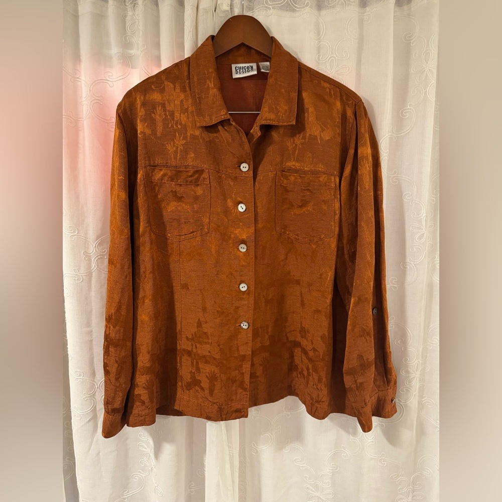 Vintage Chico’s Women’s 3 Silk Linen Blend Lightweight Classic Long Sleeve Top